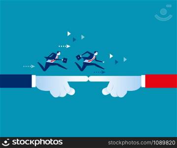 Business people running from hand to hand. Concept business vector illustration.