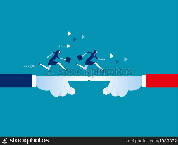 Business people running from hand to hand. Concept business vector illustration.