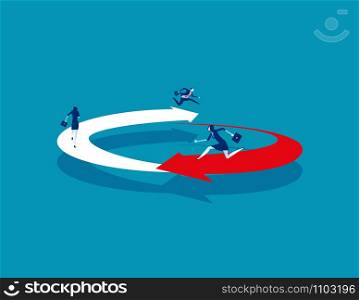 Business people running on circled arrow. Concept business vector illustration.