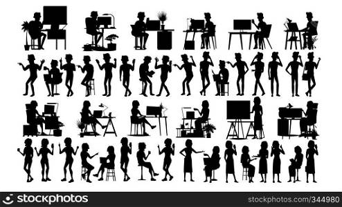 Business People Silhouette Set Vector. Male, Female. Icon Pose. Social Conference. Leader Businesswomen. Businesswoman Manager. Leadership Image. Black Isolated On White Illustration. Business People Silhouette Set Vector. Man, Woman. Group Outline. Person Shape. Professional Team. Formal Suit. Businessman Profile. Casual Female. Partnership Work. Teamwork Success. Illustration