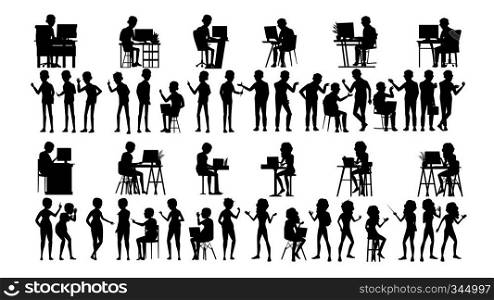 Business People Silhouette Set Vector. Man, Woman. Guy Young. Figure Collection. Office Suitcase. Standing Girl. Adult Worker. Background Element. Corporate Handshake Employee Diverse Illustration. Business People Silhouette Set Vector. Male, Female. Group Outline. Person Shape.Professional Team. Formal Suit. Icon Pose. Social Conference. Leader Businesswomen. Leadership Image. Illustration