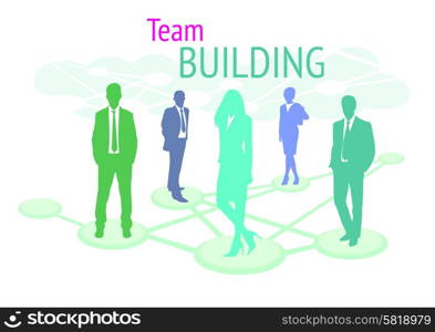 Business people silhouettes. Group of businessman and businesswoman on stylish background. Team building teamwork