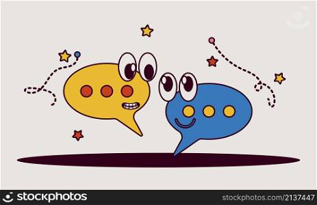 Business people social dialogue. Speech bubble chat goal discuss person vector illustration character concept cartoon. Communication talk background. Group connection language banner