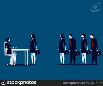 Business people standing in interview queue. Concept business vector illustration.