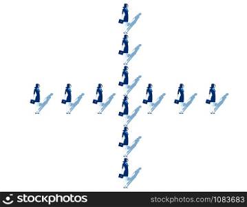 Business people standing shaped like a cross. Concept business vector illustration.