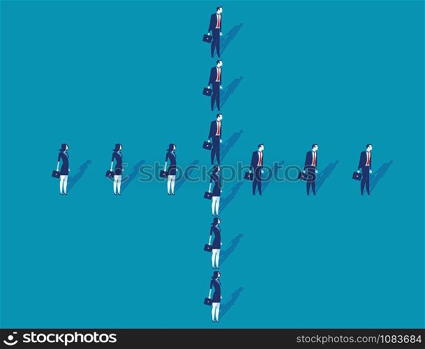 Business people standing shaped like a cross. Concept business vector illustration.