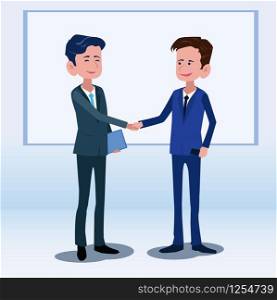 Business people Touch hands talk about stock market and investment Illustration vector On cartoons style Board view background