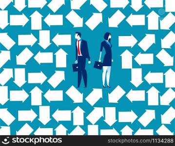 Business people trapped in arrow maze. Concept business vector illustration.