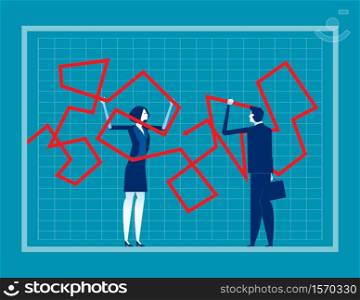 Business people trying to change line graph. Concept business vector illustration,Failure, Problem.