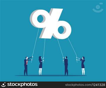 Business people trying to hold percent symbols. Concept business vector illustraiton.