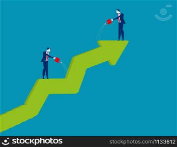Business people watering and growth shaped graph. Concept business vector illustration.