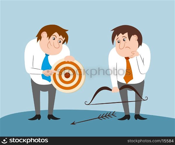 Business people with bow arrow and target goal isolated vector illustration