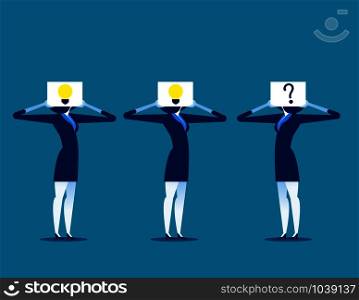 Business people with light bulb and partner carrying question mark. Concept business vector illustration.