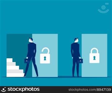 Business people with open and close door. Business vector illustration concept