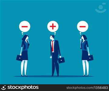 Business people with positive and negative thinking, Flat business cartoon concept, Teamwork, Thinking.