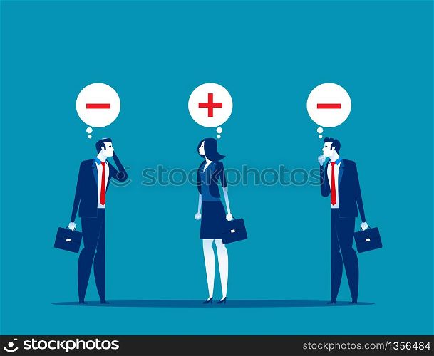 Business people with positive and negative thinking, Flat business cartoon concept, Teamwork, Thinking.