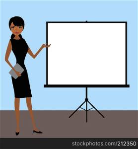 Business people with projector screen . Presentation concept. Vector design.. Business people with projector screen 