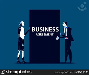 Business people with robot and agreement of business. Concept business vector illustration.. Business people with robot and agreement of business. Concept business vector illustration.