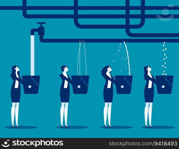 Business people with water out of leaking pipes. Business team vector illustration