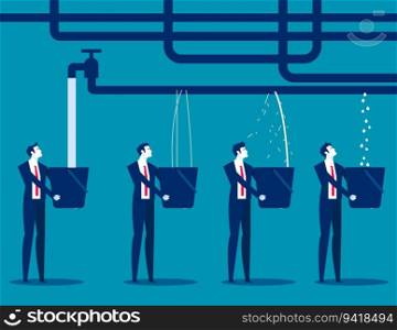 Business people with water out of leaking pipes. Business team vector illustration
