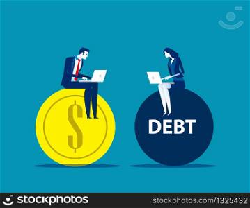 Business people working on profit and debt. Concept business vector illustration, Flat business cartoon, Currency and Bank, Investment & Risk.