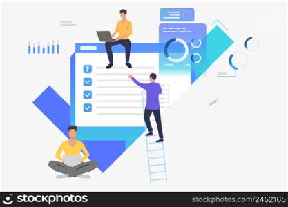 Business people working with data on computers. Chart, information, management concept. Vector illustration can be used for topics like business, technology, analysis
