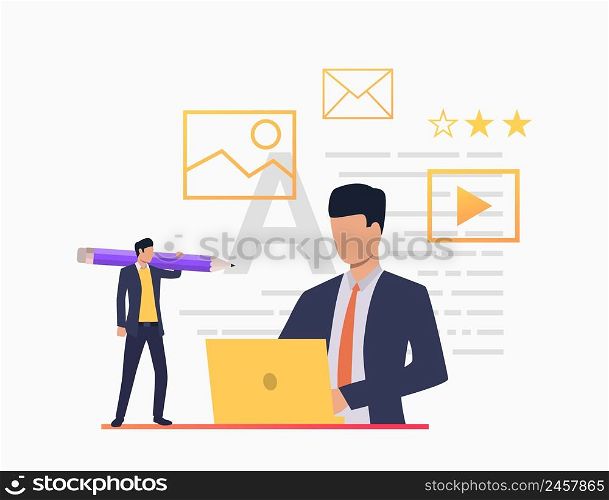 Business people working with documents in office. Document, workflow, technology concept. Vector illustration can be used for topics like business, finance, management. Business people working with documents in office