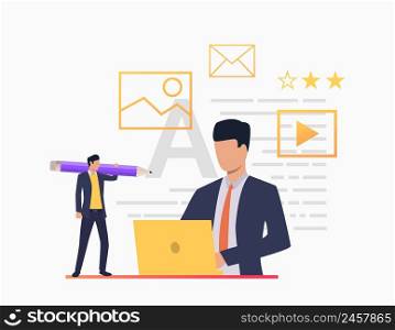 Business people working with documents in office. Document, workflow, technology concept. Vector illustration can be used for topics like business, finance, management. Business people working with documents in office