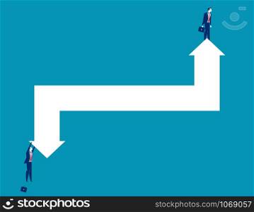 Business person and arrows representing rise and fall. Concept business vector illustration.