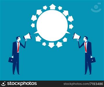 Business person and partner exchange ideas. Concept business meeting vector illustration, Megaphone, Exchange.