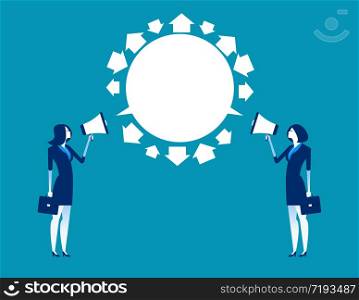 Business person and partner exchange ideas. Concept business meeting vector illustration, Megaphone, Exchange.