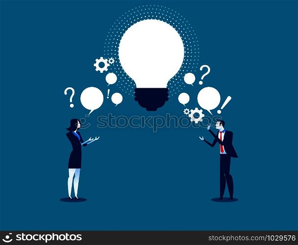 Business person exchanging question and idea. Concept business vector illustration.. Business person exchanging question and idea. Concept business vector illustration.