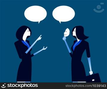 Business person holding a happy mask. Concept business vector illustration.