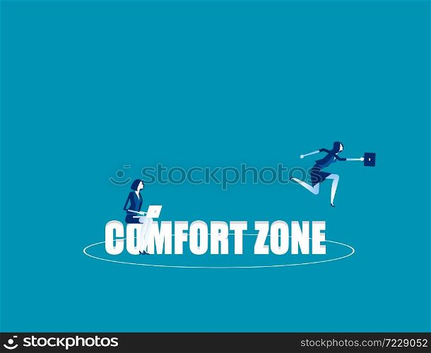 Business person jumping out comfort zone. Concept business vector, Outside, Freedom, Exit