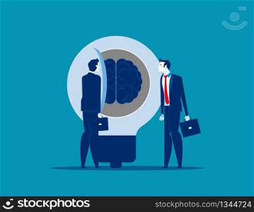 Business person open idea to success. Concept business vector illustration. Flat cartoon character design style.