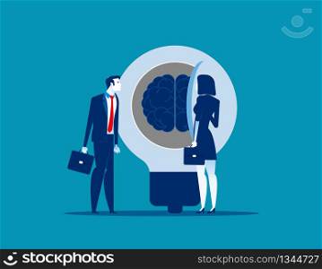 Business person open idea to success. Concept business vector illustration. Flat cartoon character design style.