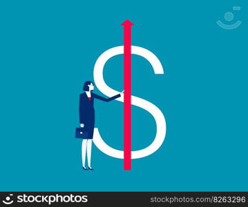 Business person pushes arrow into dollar. Business investor concept