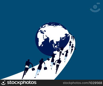 Business person running to globe. Concept business vector illustration.