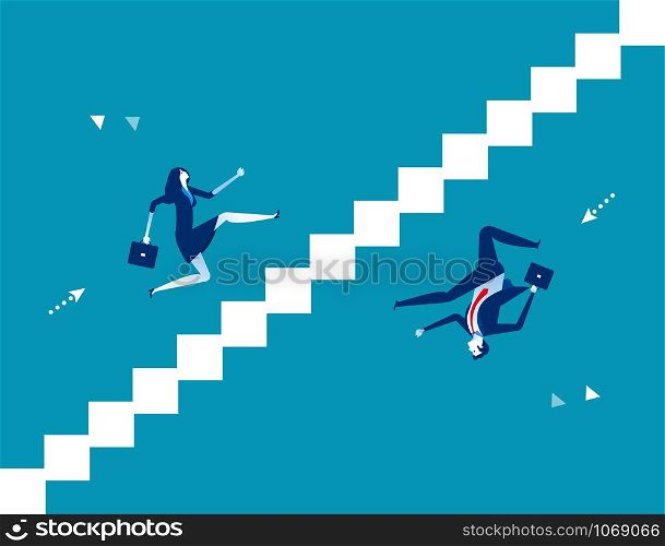 Business person running up and down stairs. Concept business vector illustration.