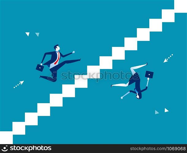Business person running up and down stairs. Concept business vector illustration.