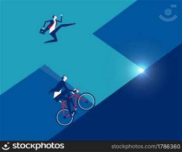 Business person running with ride bicycle to competition
