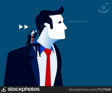 Business person sitting on the shoulder of giant. Concept business vector illustration.