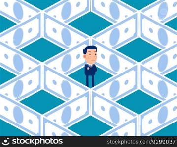 Business person stuck in dollar banknote maze. Business trap