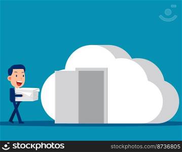 Business person stuff in cloudy shaped room.Business vector illustration