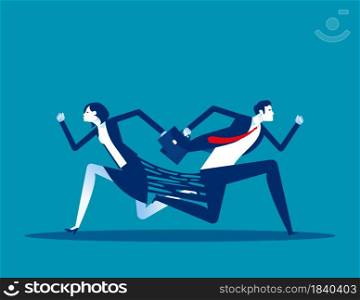 Business person try to separate. Opposite different running direction
