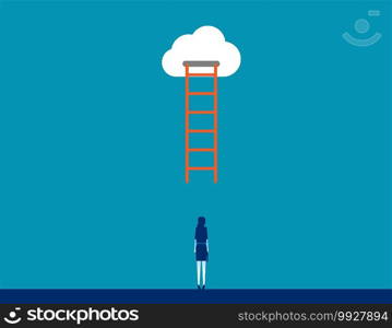 Business person under the ladder. Concept business cloud vector illustration, The Ladder to cloud
