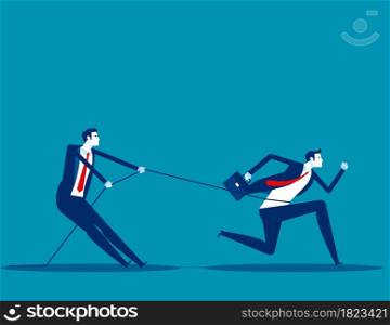Business person uses a rope to pull his companion. Competition