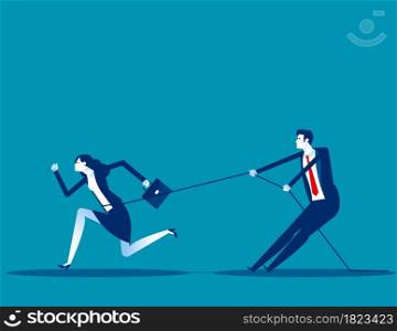 Business person uses a rope to pull his companion. Competition