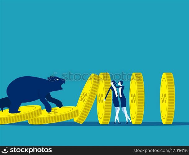 Business person with bear market. Stop economic crisis