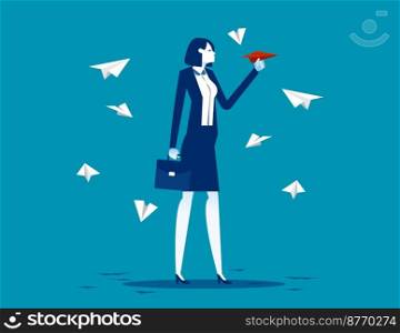Business person with flying paper airplanes. Creative business innovation concept
